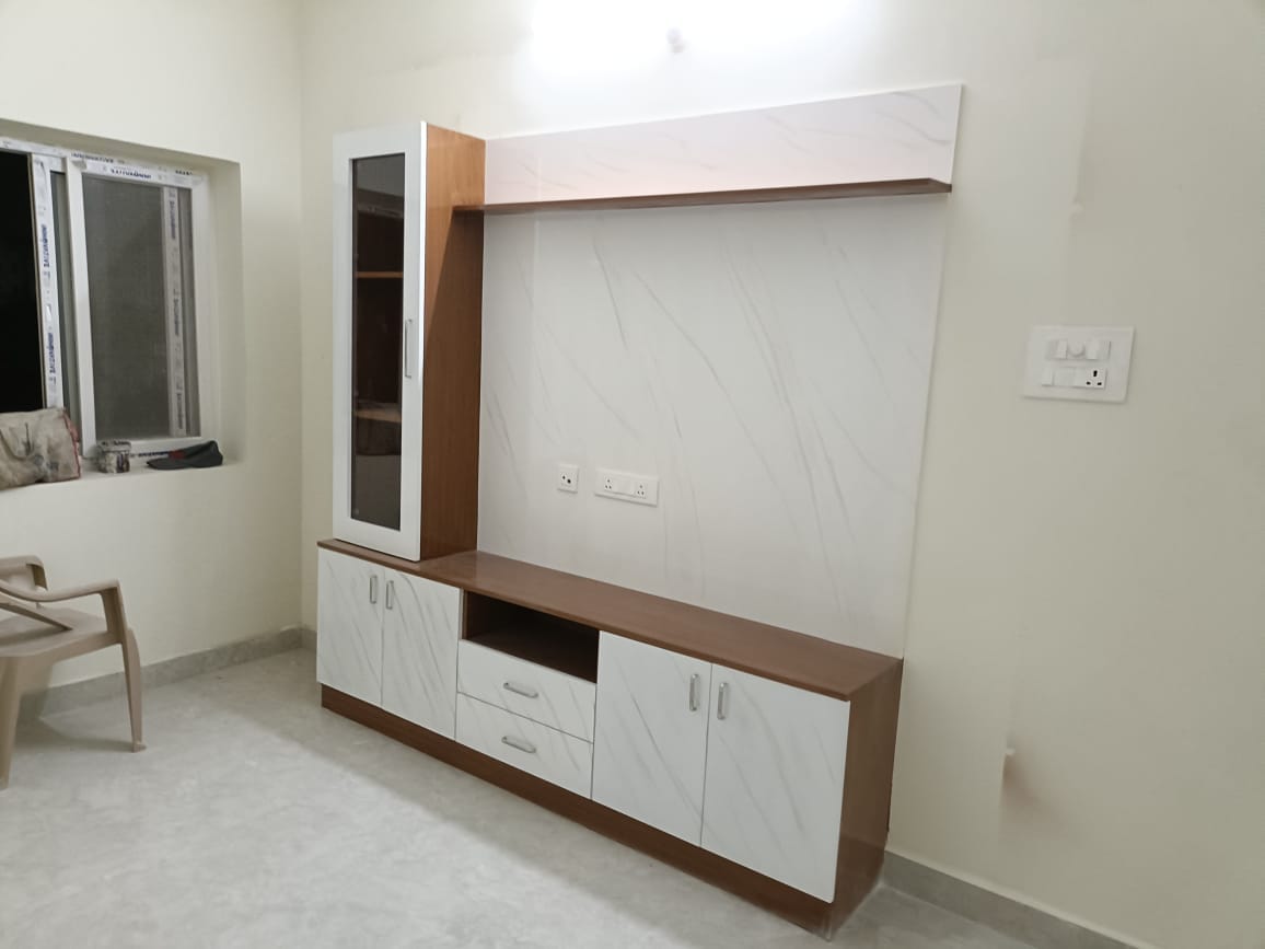 Custom TV Unit with Marble Backpanel